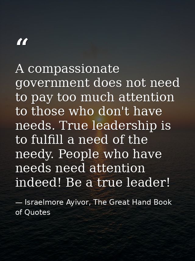 A compassionate government does not need to pay too much attention to those who don't have needs. True leadership is to  — Israelmore Ayivor, The Great Hand Book of Quotes