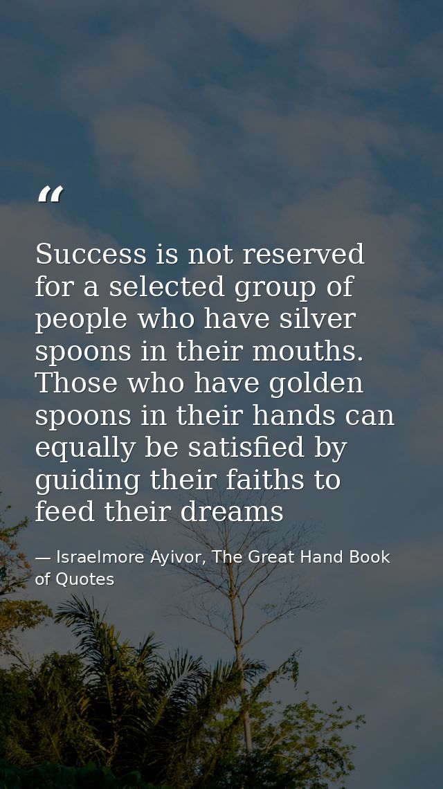 Success is not reserved for a selected group of people who have silver spoons in their mouths. Those who have golden spo — Israelmore Ayivor, The Great Hand Book of Quotes