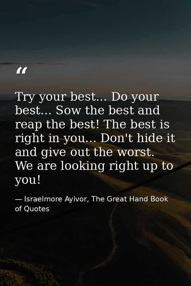 Try your best... Do your best... Sow the best and reap the best! The best is right in you... Don't hide it and give out  — Israelmore Ayivor, The Great Hand Book of Quotes