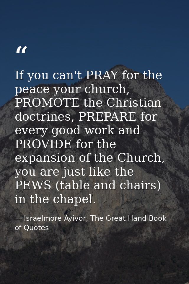 If you can't PRAY for the peace your church, PROMOTE the Christian doctrines, PREPARE for every good work and PROVIDE fo — Israelmore Ayivor, The Great Hand Book of Quotes