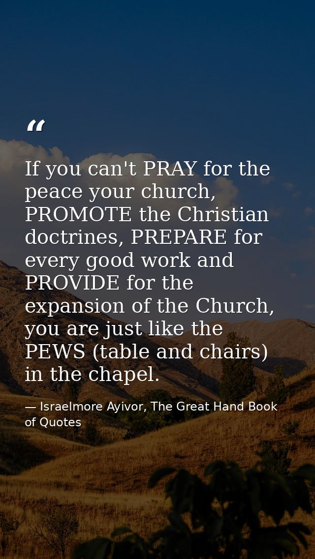 If you can't PRAY for the peace your church, PROMOTE the Christian doctrines, PREPARE for every good work and PROVIDE fo — Israelmore Ayivor, The Great Hand Book of Quotes