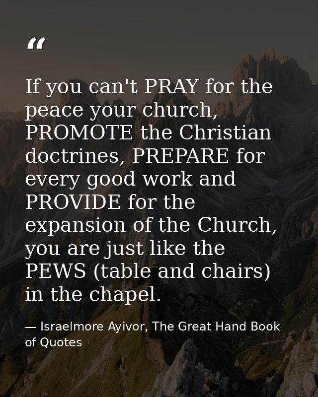If you can't PRAY for the peace your church, PROMOTE the Christian doctrines, PREPARE for every good work and PROVIDE fo — Israelmore Ayivor, The Great Hand Book of Quotes