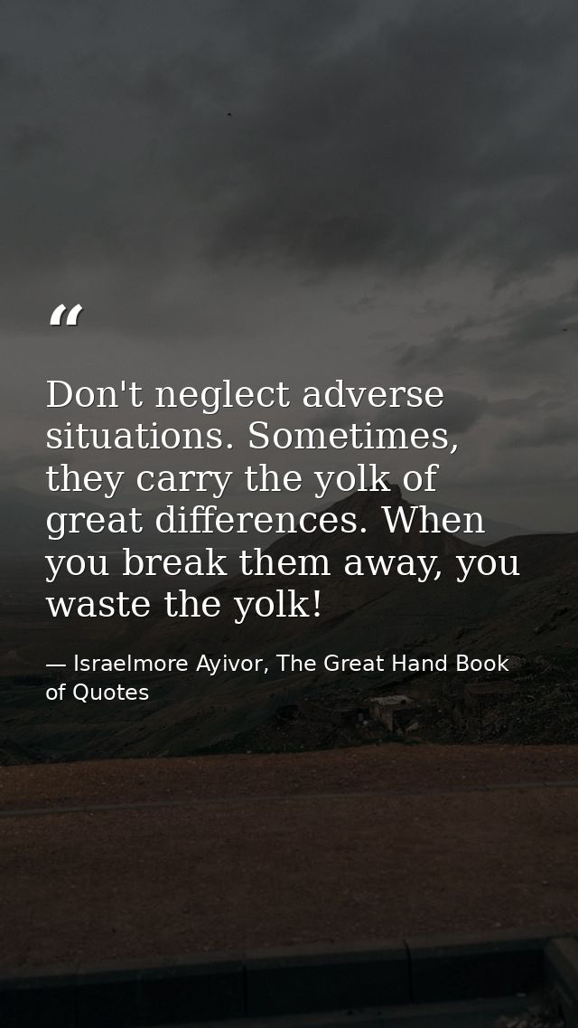 Don't neglect adverse situations. Sometimes, they carry the yolk of great differences. When you break them away, you was — Israelmore Ayivor, The Great Hand Book of Quotes