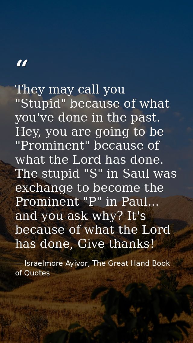 They may call you "Stupid" because of what you've done in the past. Hey, you are going to be "Prominent" because of what — Israelmore Ayivor, The Great Hand Book of Quotes