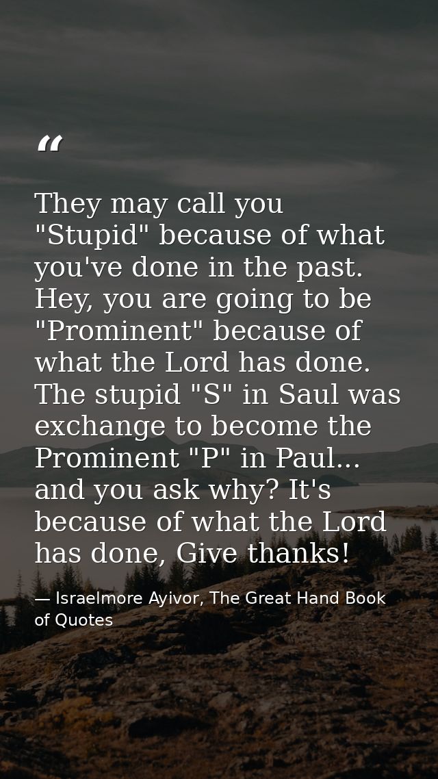 They may call you "Stupid" because of what you've done in the past. Hey, you are going to be "Prominent" because of what — Israelmore Ayivor, The Great Hand Book of Quotes