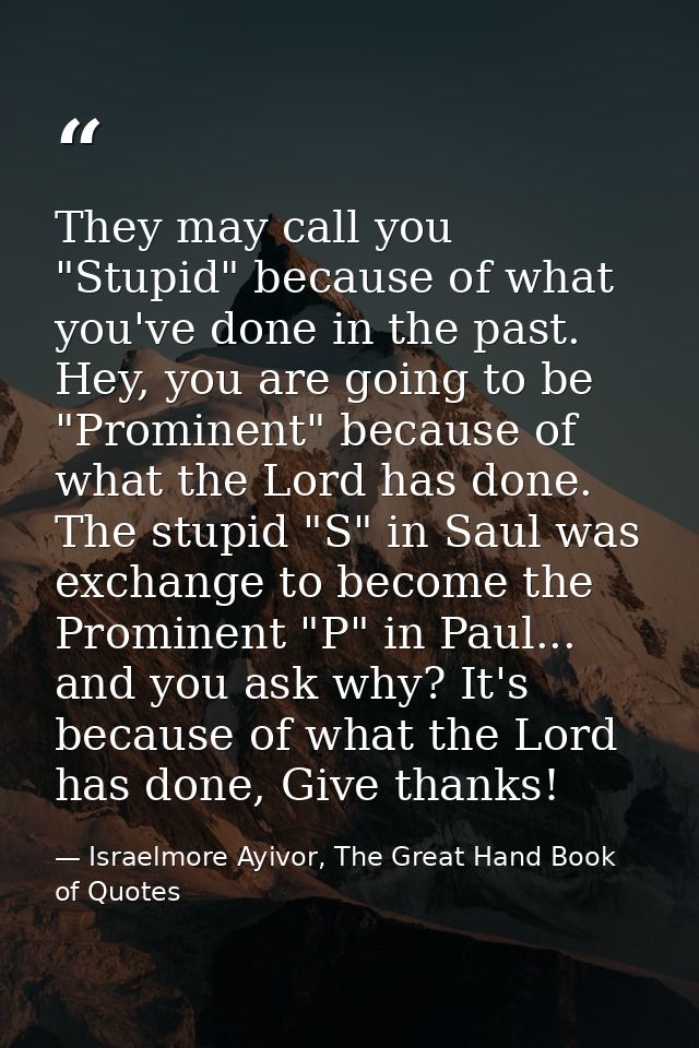 They may call you "Stupid" because of what you've done in the past. Hey, you are going to be "Prominent" because of what — Israelmore Ayivor, The Great Hand Book of Quotes