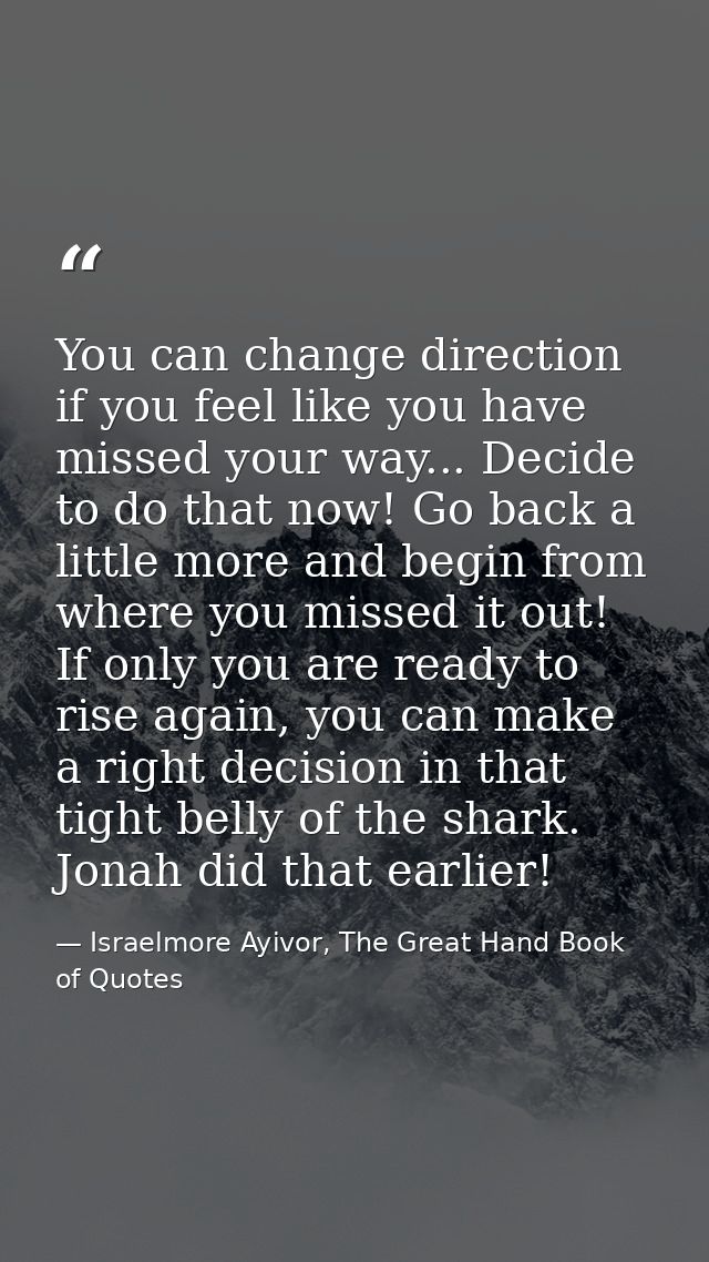 You can change direction if you feel like you have missed your way... Decide to do that now! Go back a little more and b — Israelmore Ayivor, The Great Hand Book of Quotes