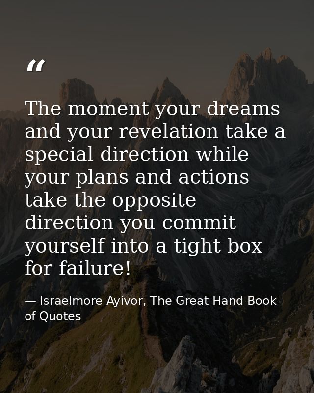 The moment your dreams and your revelation take a special direction while your plans and actions take the opposite direc — Israelmore Ayivor, The Great Hand Book of Quotes