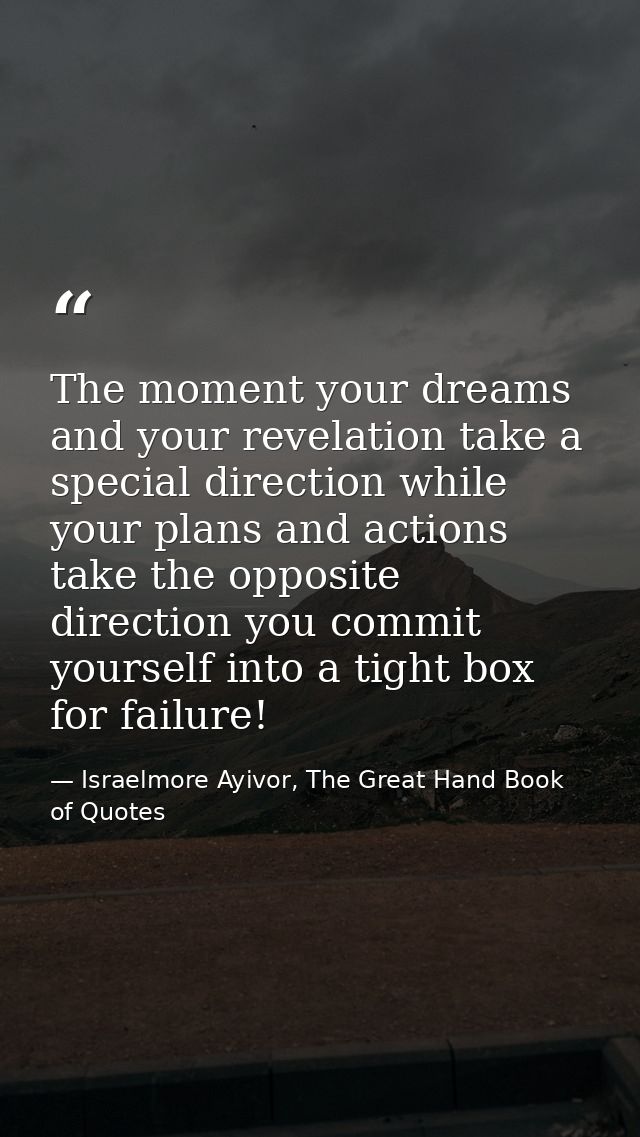 The moment your dreams and your revelation take a special direction while your plans and actions take the opposite direc — Israelmore Ayivor, The Great Hand Book of Quotes