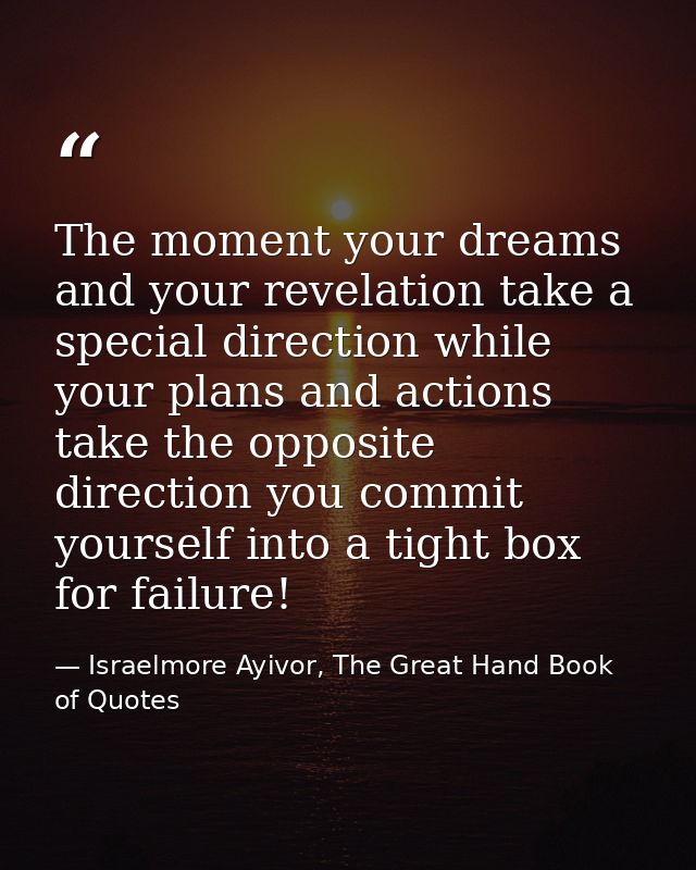 The moment your dreams and your revelation take a special direction while your plans and actions take the opposite direc — Israelmore Ayivor, The Great Hand Book of Quotes