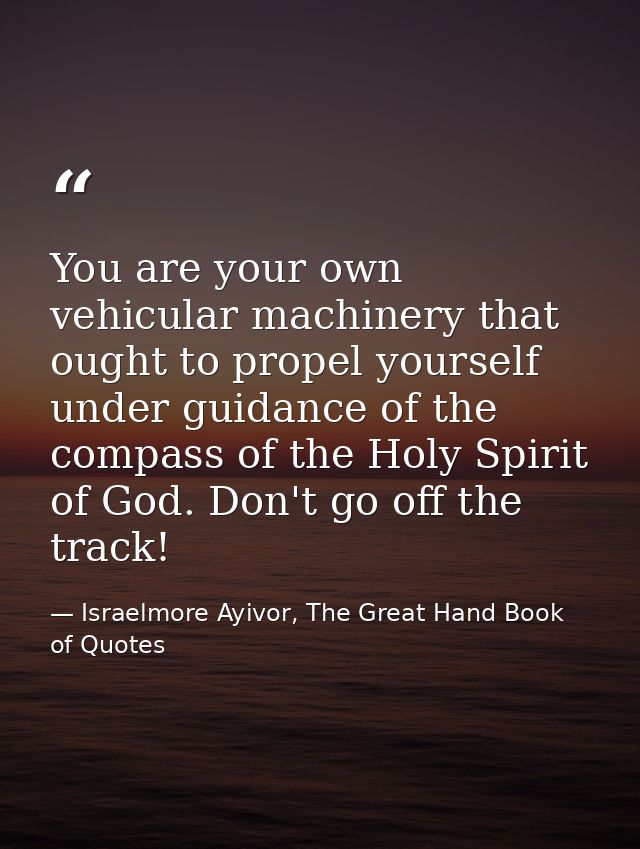 You are your own vehicular machinery that ought to propel yourself under guidance of the compass of the Holy Spirit of G — Israelmore Ayivor, The Great Hand Book of Quotes