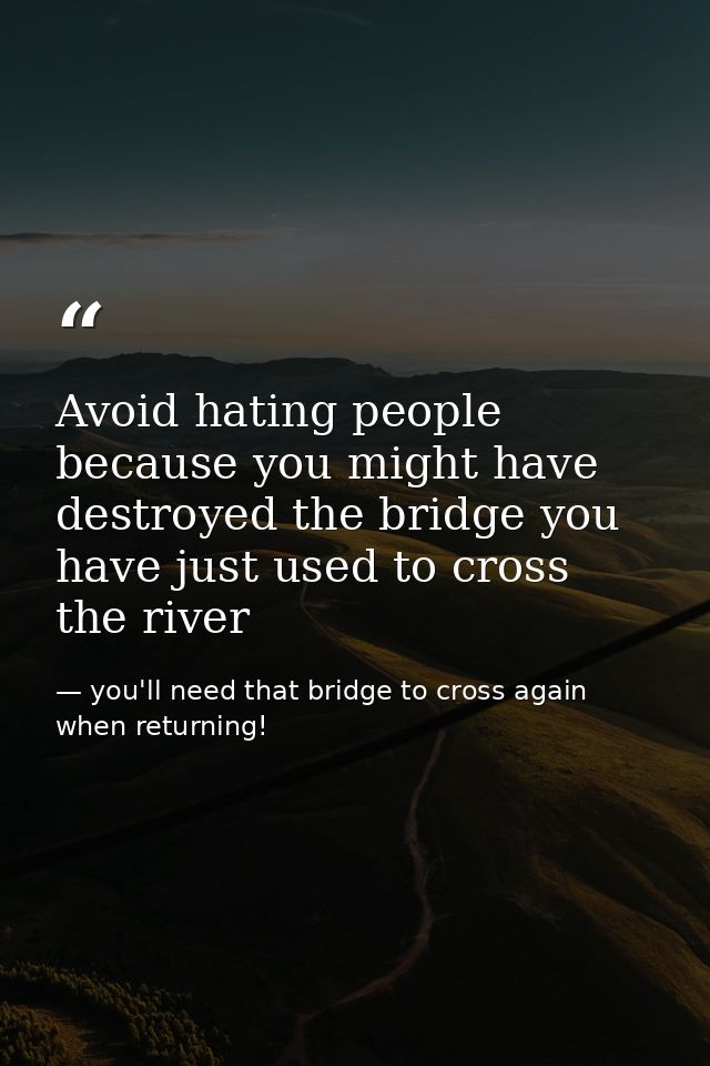 Avoid hating people because you might have destroyed the bridge you have just used to cross the river — you'll need that bridge to cross again when returning!