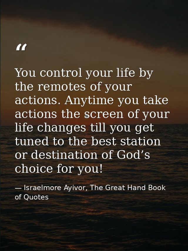 You control your life by the remotes of your actions. Anytime you take actions the screen of your life changes till you  — Israelmore Ayivor, The Great Hand Book of Quotes