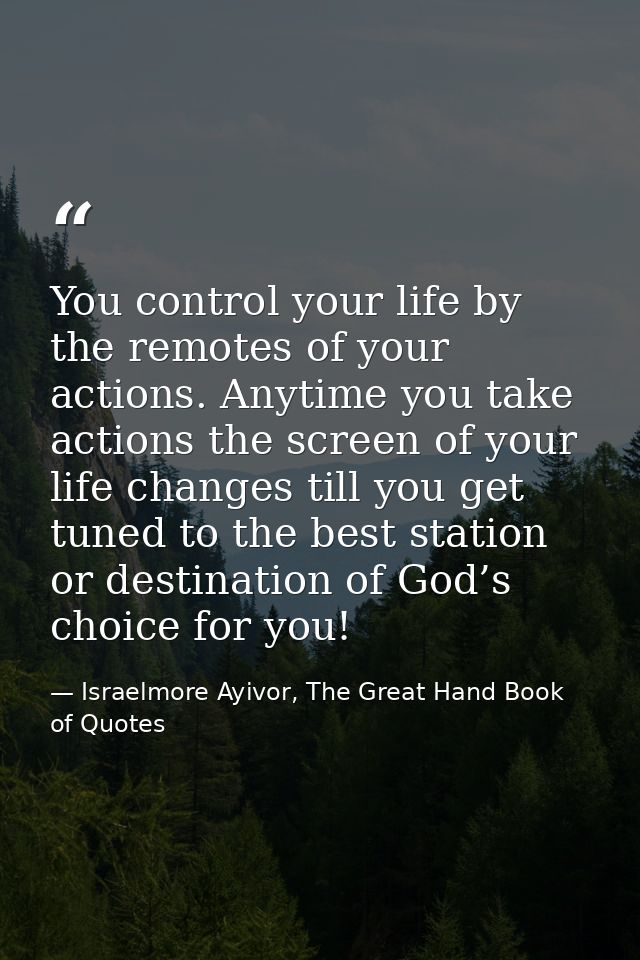 You control your life by the remotes of your actions. Anytime you take actions the screen of your life changes till you  — Israelmore Ayivor, The Great Hand Book of Quotes