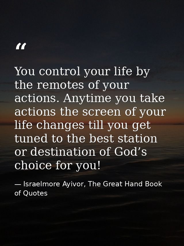 You control your life by the remotes of your actions. Anytime you take actions the screen of your life changes till you  — Israelmore Ayivor, The Great Hand Book of Quotes