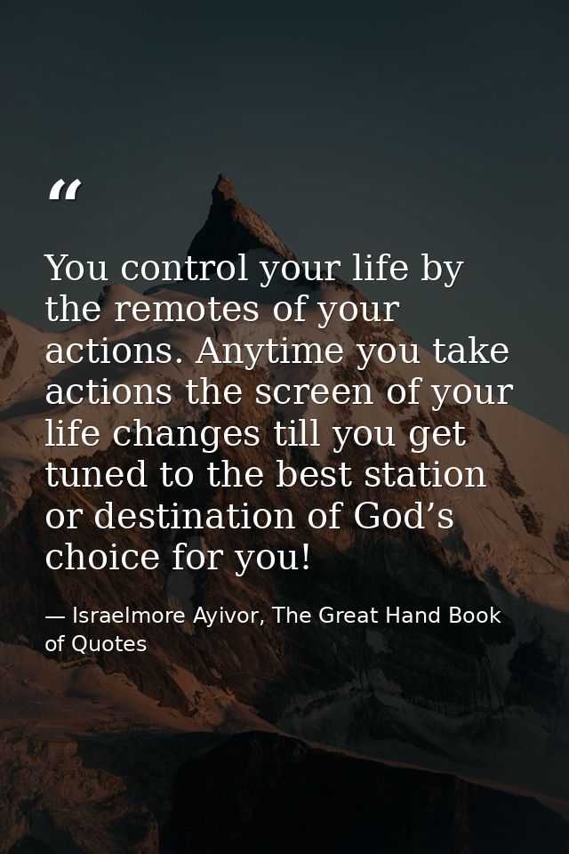 You control your life by the remotes of your actions. Anytime you take actions the screen of your life changes till you  — Israelmore Ayivor, The Great Hand Book of Quotes