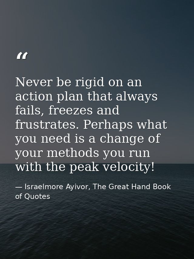 Never be rigid on an action plan that always fails, freezes and frustrates. Perhaps what you need is a change of your me — Israelmore Ayivor, The Great Hand Book of Quotes