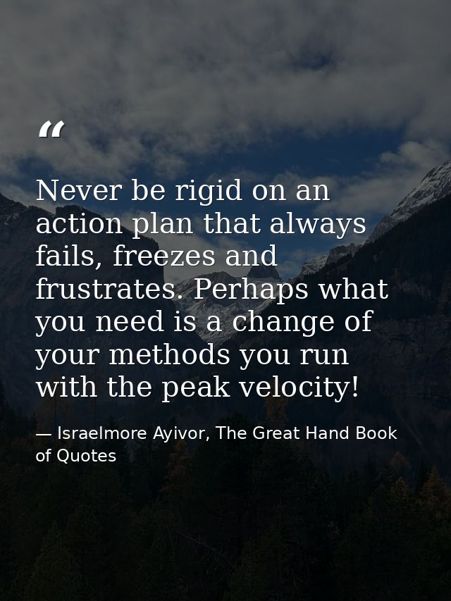 Never be rigid on an action plan that always fails, freezes and frustrates. Perhaps what you need is a change of your me — Israelmore Ayivor, The Great Hand Book of Quotes
