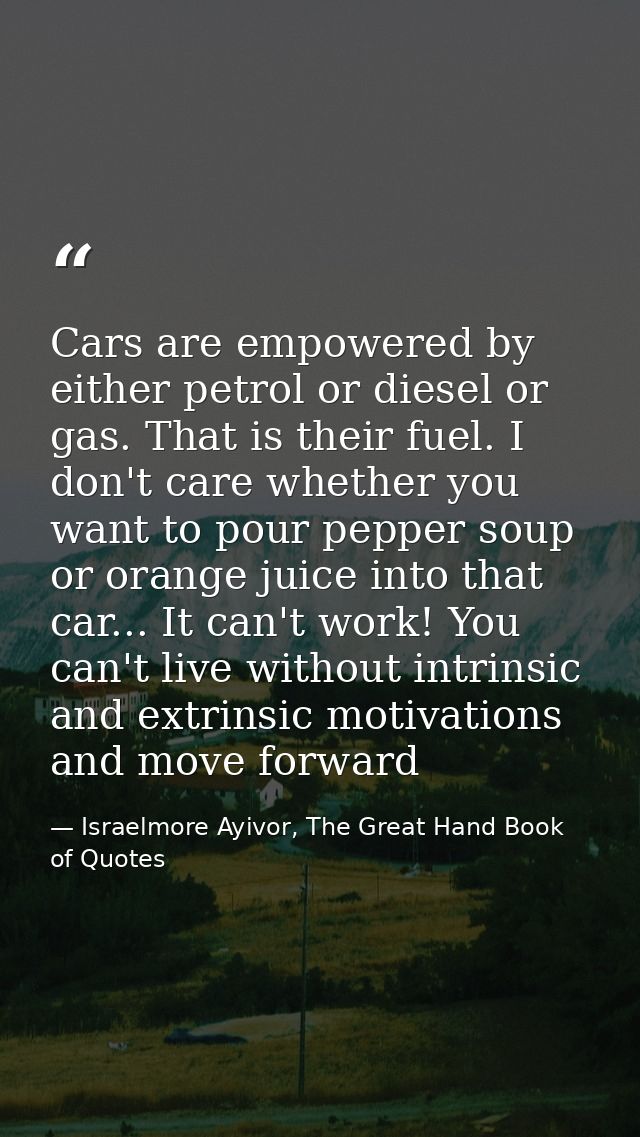 Cars are empowered by either petrol or diesel or gas. That is their fuel. I don't care whether you want to pour pepper s — Israelmore Ayivor, The Great Hand Book of Quotes
