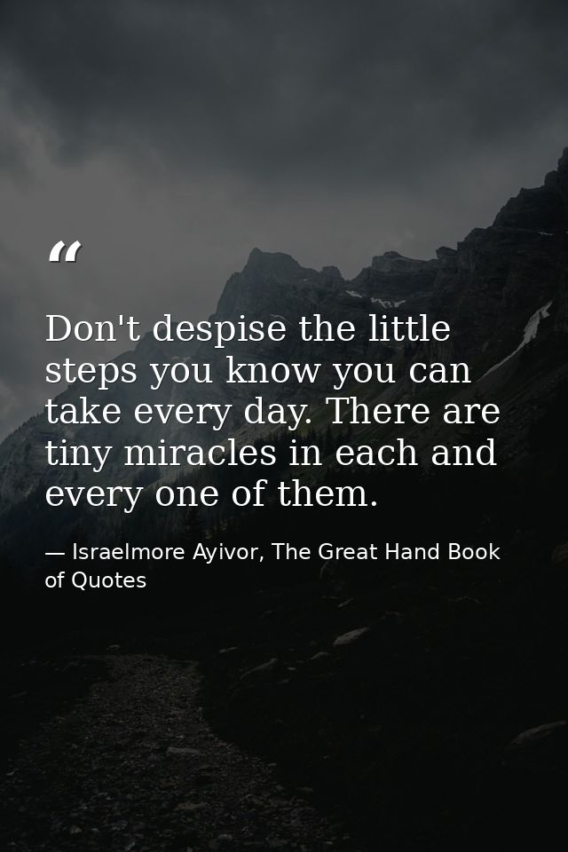 Don't despise the little steps you know you can take every day. There are tiny miracles in each and every one of them. — Israelmore Ayivor, The Great Hand Book of Quotes