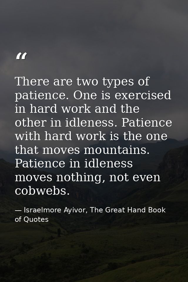 There are two types of patience. One is exercised in hard work and the other in idleness. Patience with hard work is the — Israelmore Ayivor, The Great Hand Book of Quotes
