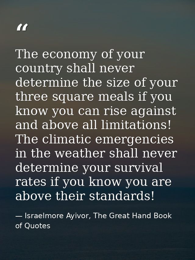 The economy of your country shall never determine the size of your three square meals if you know you can rise against a — Israelmore Ayivor, The Great Hand Book of Quotes