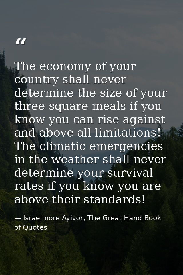 The economy of your country shall never determine the size of your three square meals if you know you can rise against a — Israelmore Ayivor, The Great Hand Book of Quotes