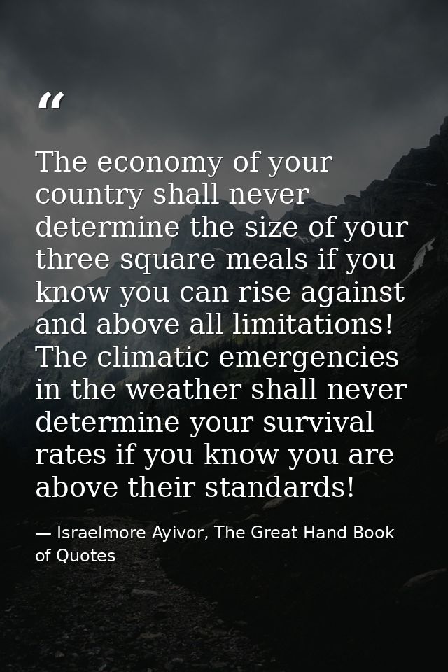 The economy of your country shall never determine the size of your three square meals if you know you can rise against a — Israelmore Ayivor, The Great Hand Book of Quotes