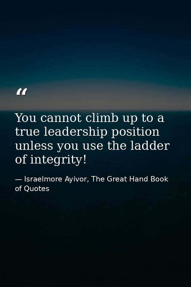 You cannot climb up to a true leadership position unless you use the ladder of integrity! — Israelmore Ayivor, The Great Hand Book of Quotes