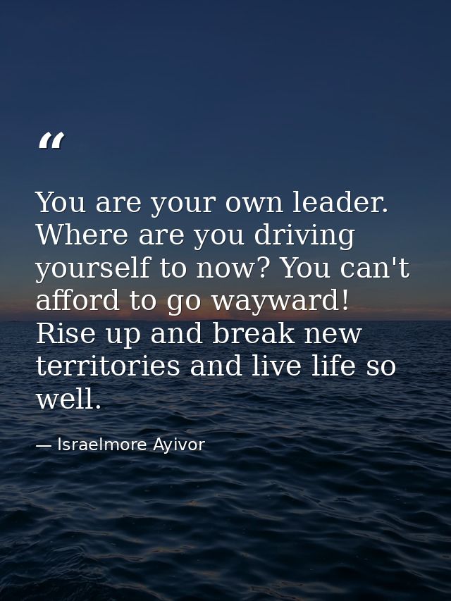 You are your own leader. Where are you driving yourself to now? You can't afford to go wayward! Rise up and break new te — Israelmore Ayivor
