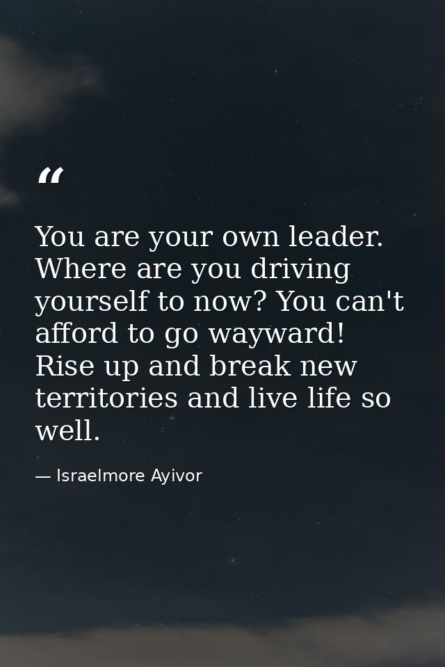 You are your own leader. Where are you driving yourself to now? You can't afford to go wayward! Rise up and break new te — Israelmore Ayivor