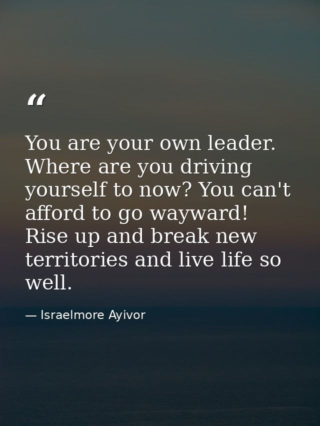 You are your own leader. Where are you driving yourself to now? You can't afford to go wayward! Rise up and break new te — Israelmore Ayivor