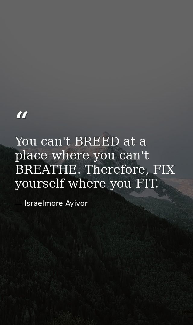 You can't BREED at a place where you can't BREATHE. Therefore, FIX yourself where you FIT. — Israelmore Ayivor