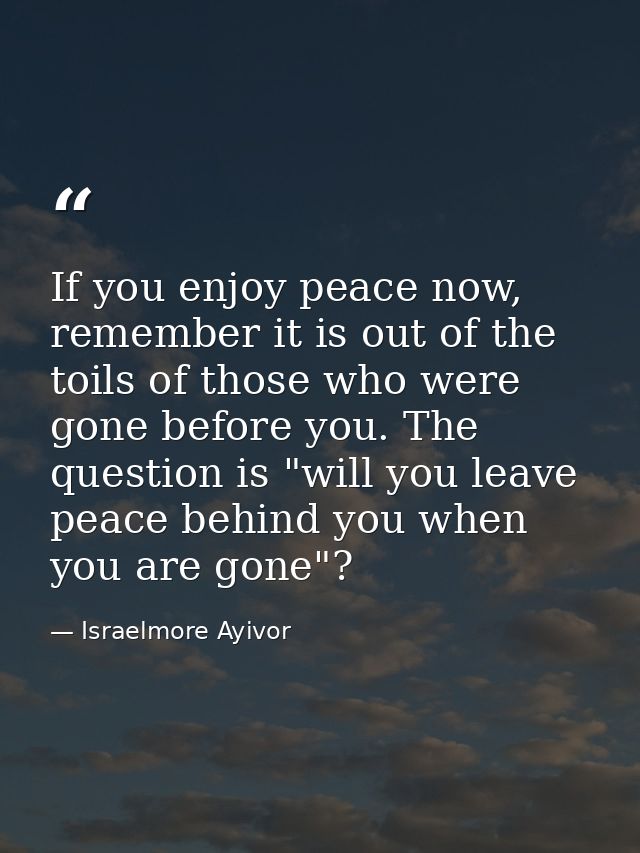 If you enjoy peace now, remember it is out of the toils of those who were gone before you. The question is "will you lea — Israelmore Ayivor