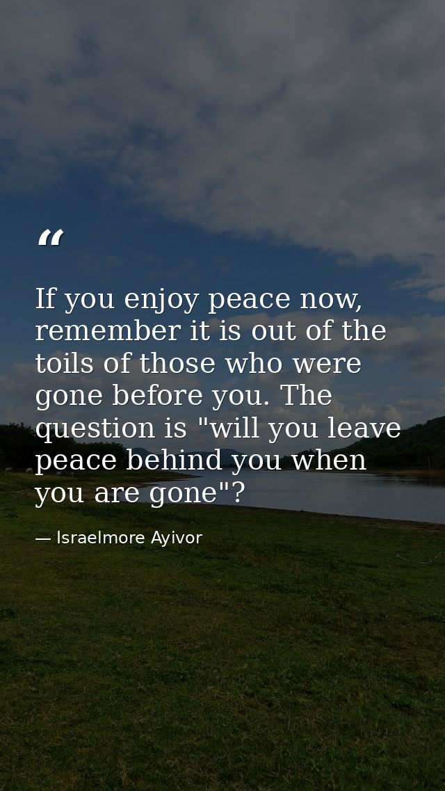 If you enjoy peace now, remember it is out of the toils of those who were gone before you. The question is "will you lea — Israelmore Ayivor