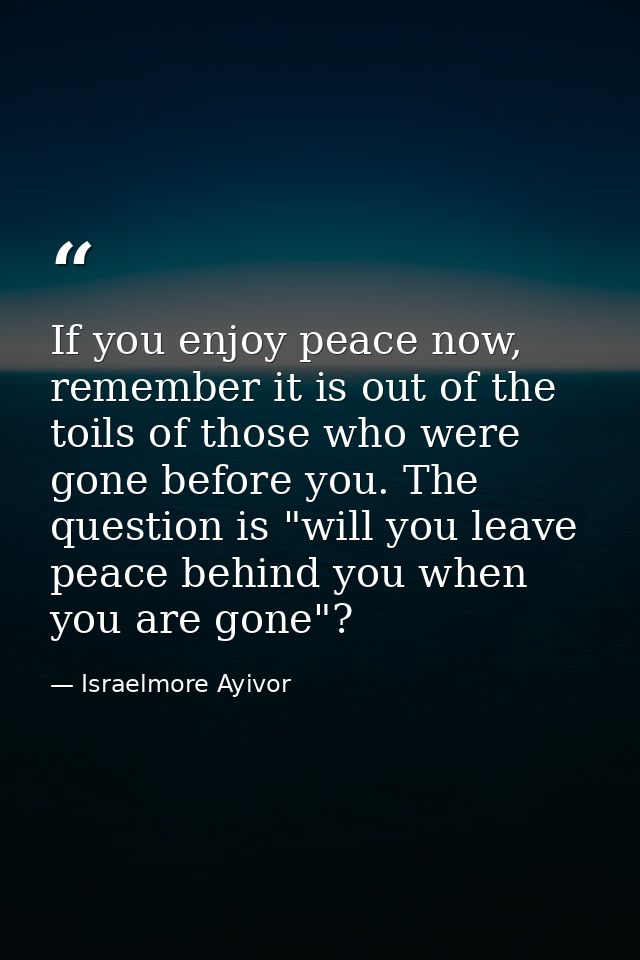 If you enjoy peace now, remember it is out of the toils of those who were gone before you. The question is "will you lea — Israelmore Ayivor