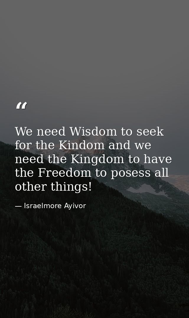 We need Wisdom to seek for the Kindom and we need the Kingdom to have the Freedom to posess all other things! — Israelmore Ayivor