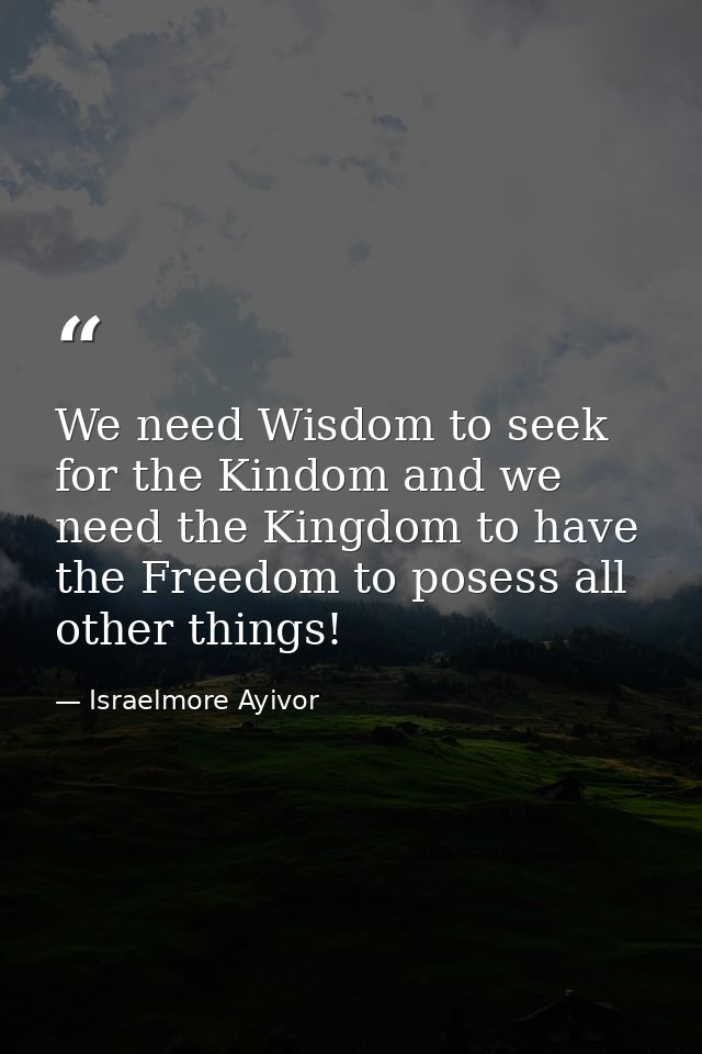 We need Wisdom to seek for the Kindom and we need the Kingdom to have the Freedom to posess all other things! — Israelmore Ayivor