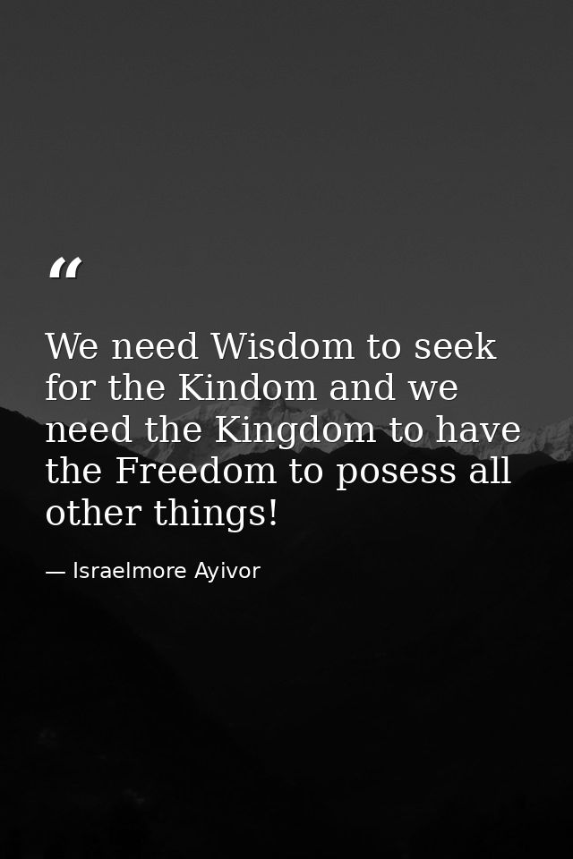 We need Wisdom to seek for the Kindom and we need the Kingdom to have the Freedom to posess all other things! — Israelmore Ayivor