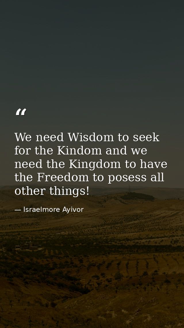 We need Wisdom to seek for the Kindom and we need the Kingdom to have the Freedom to posess all other things! — Israelmore Ayivor