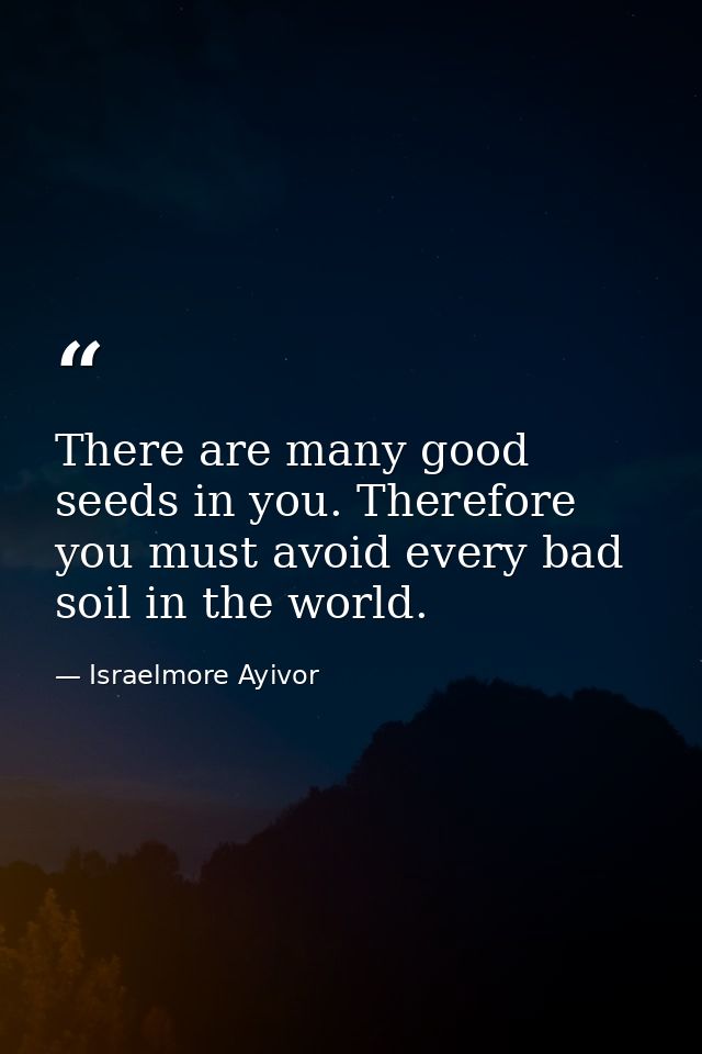 There are many good seeds in you. Therefore you must avoid every bad soil in the world. — Israelmore Ayivor
