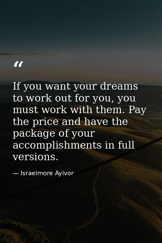 If you want your dreams to work out for you, you must work with them. Pay the price and have the package of your accompl — Israelmore Ayivor
