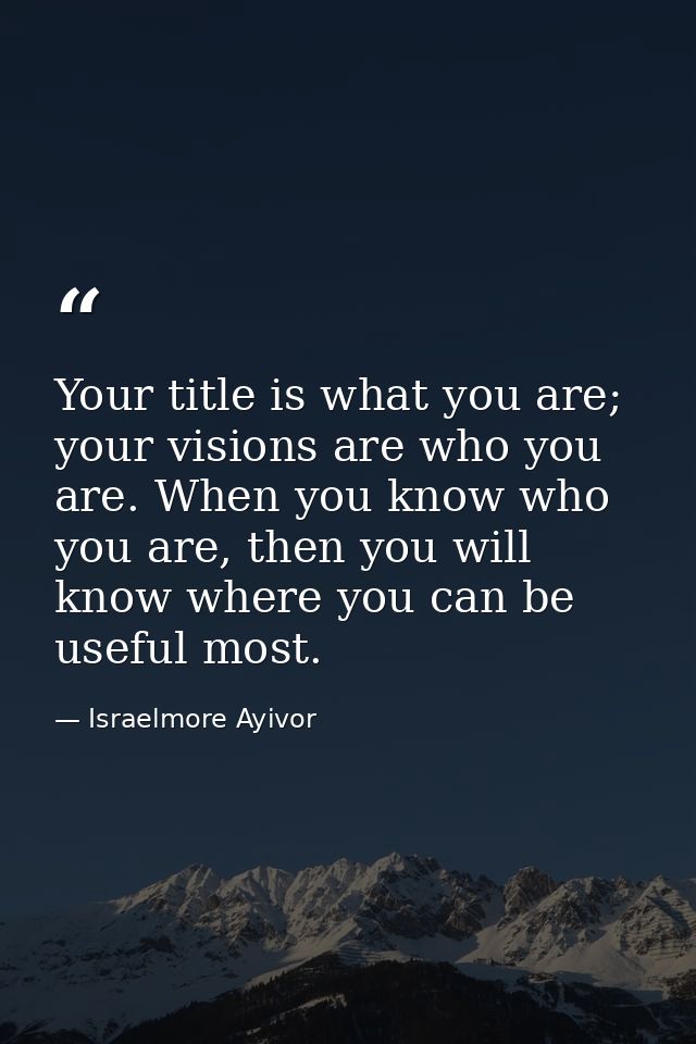 Your title is what you are; your visions are who you are. When you know who you are, then you will know where you can be — Israelmore Ayivor