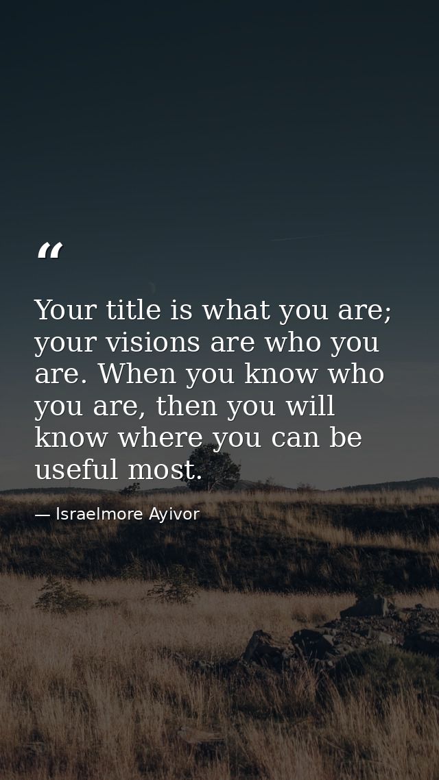 Your title is what you are; your visions are who you are. When you know who you are, then you will know where you can be — Israelmore Ayivor