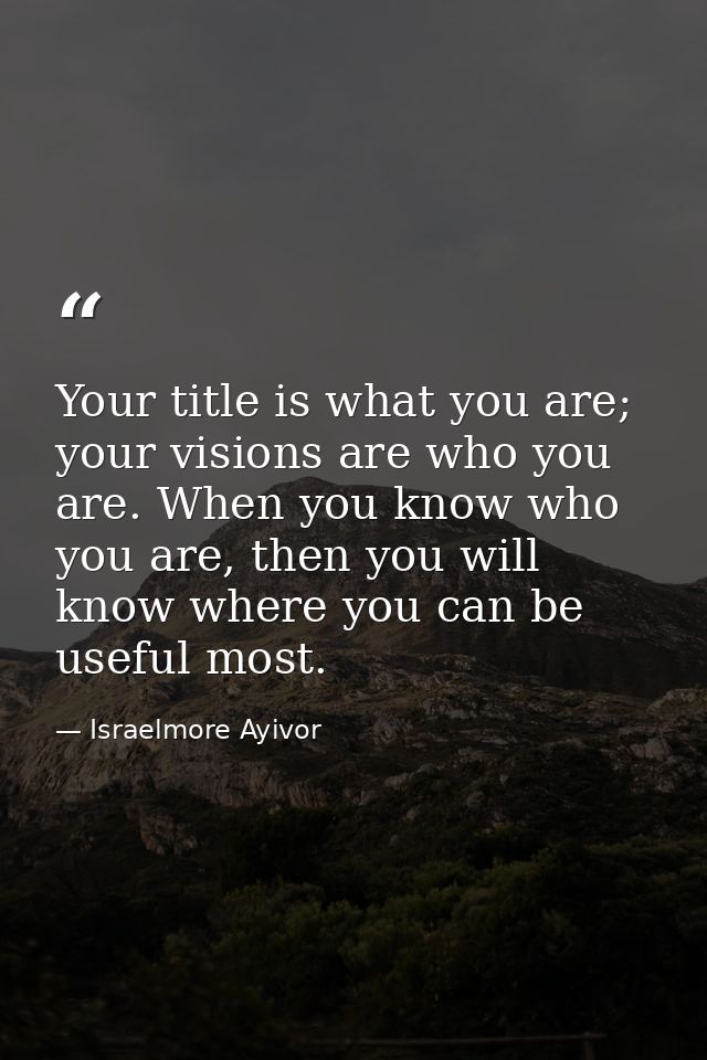 Your title is what you are; your visions are who you are. When you know who you are, then you will know where you can be — Israelmore Ayivor
