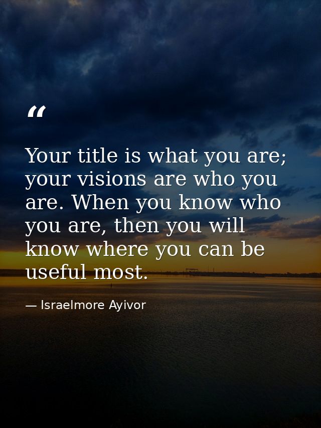 Your title is what you are; your visions are who you are. When you know who you are, then you will know where you can be — Israelmore Ayivor