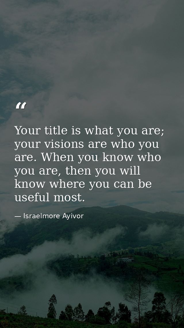 Your title is what you are; your visions are who you are. When you know who you are, then you will know where you can be — Israelmore Ayivor