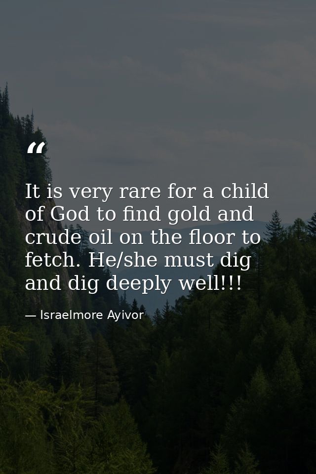 It is very rare for a child of God to find gold and crude oil on the floor to fetch. He/she must dig and dig deeply well — Israelmore Ayivor