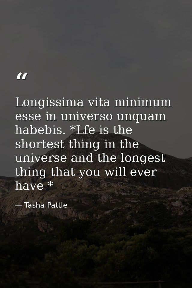 Longissima vita minimum esse in universo unquam habebis. *Lfe is the shortest thing in the universe and the longest thin — Tasha Pattle