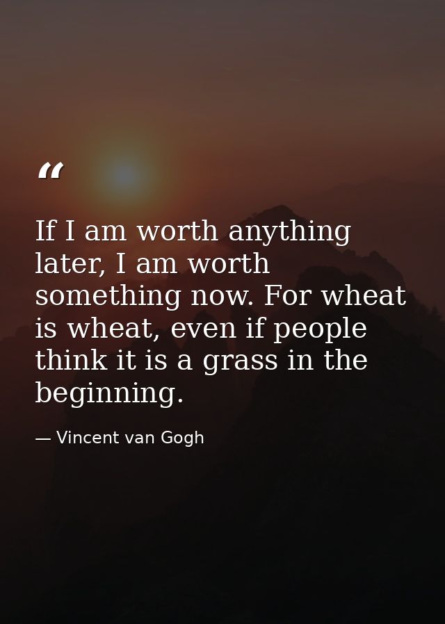 If I am worth anything later, I am worth something now. For wheat is wheat, even if people think it is a grass in the be — Vincent van Gogh